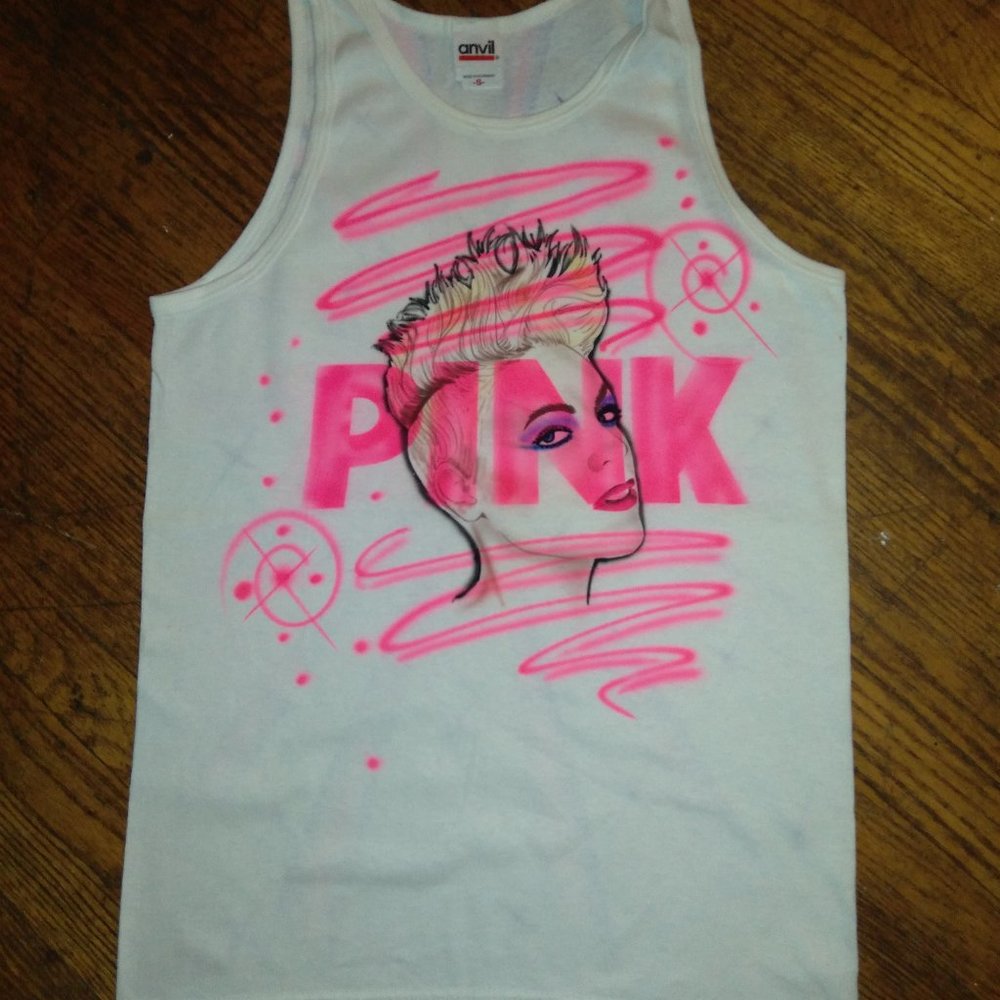 airbrush adult small pop star pink tank top